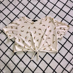 Forever 21 Banana Print Tie-off Crop Top